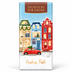Bio-Schokolade 80g Weihnachten „Frohes Fest“ (Häuser)