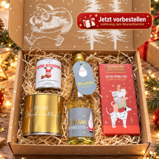 Gefüllte Geschenkbox „Fröhliche Weihnachten“ – Genussbox (Katze Set 1)