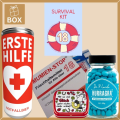 Geschenkbox zum 18. Geburtstag – Lustiges Überlebenspaket (Set 1)