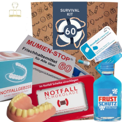 Geschenktüte zum 60. Geburtstag – Lustiges Überlebenspaket (Set 1)