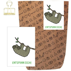 Geschenktüte + Grußkarte Faultier ENTSPANN DICH!