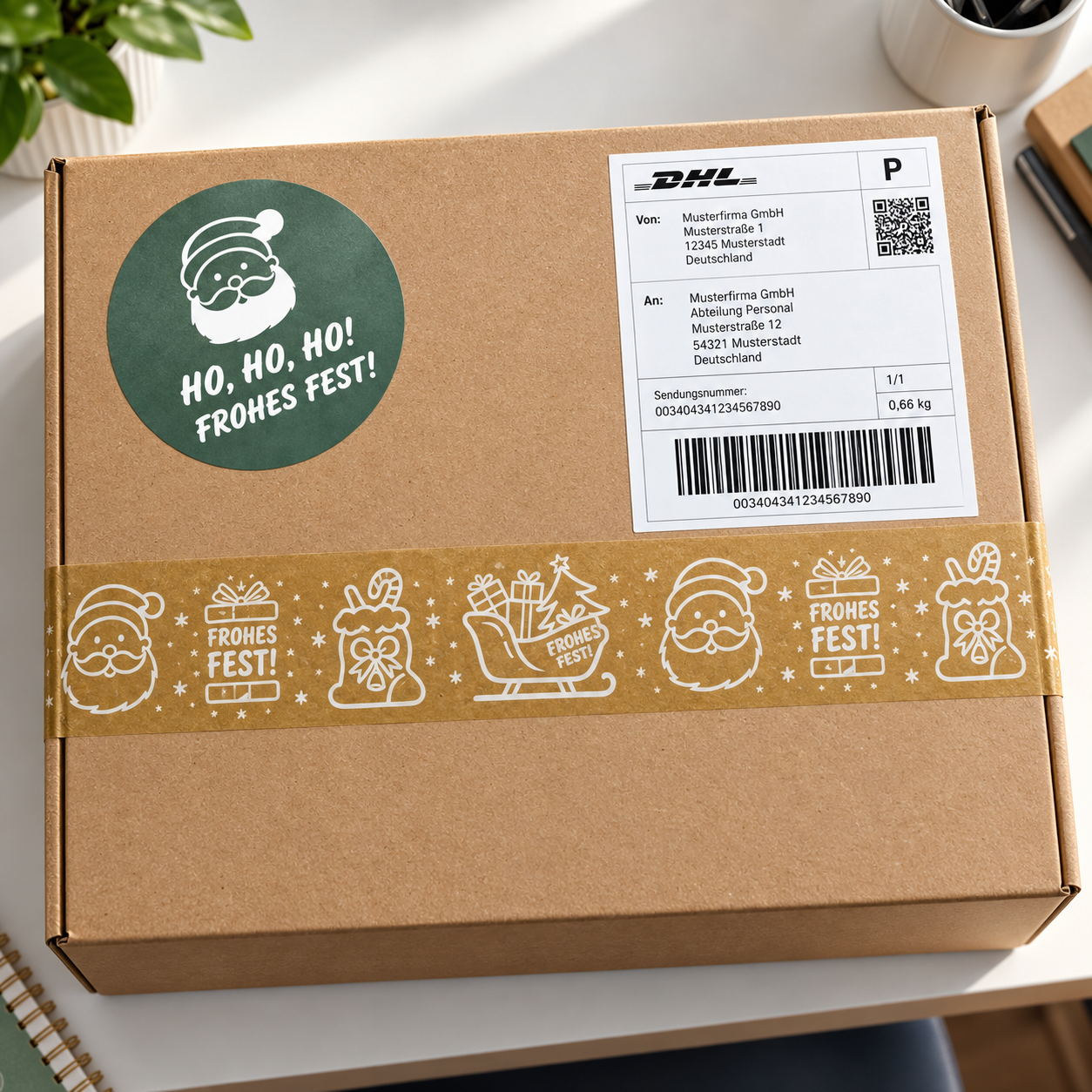 Festlich verpacktes Weihnachtspaket für den Direktversand an Mitarbeiter