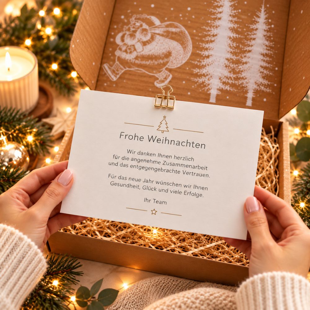 Individuelle Weihnachtsgrüße auf dem Geschenkkärtchen