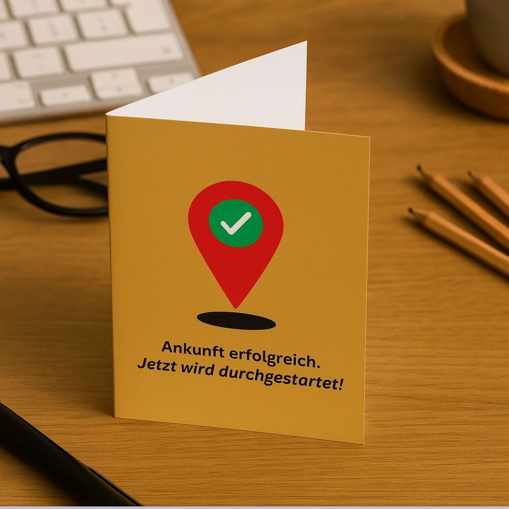 Personalisierbare Grußkarte Ankunft erfolgreich